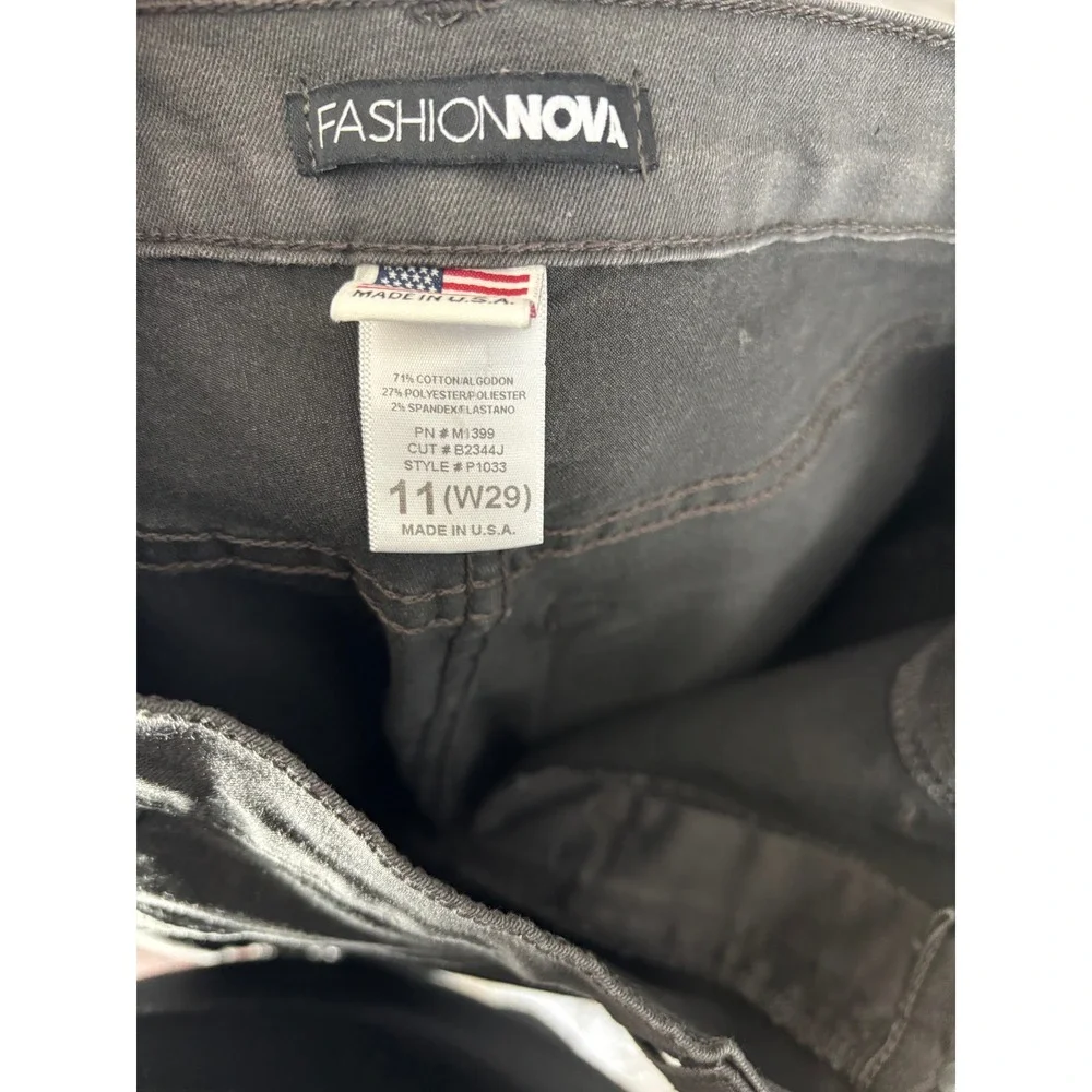Fashion Nova‎ Charcoal Grey Distressed Skinny Jeans Ripped High Rise Size 11